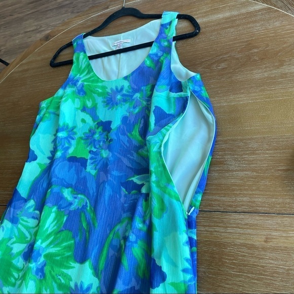 Isaac Mizrahi Bright Blue and Green Floral Flowy Sleeveless Maxi Dress Sz Small - Picture 12 of 14